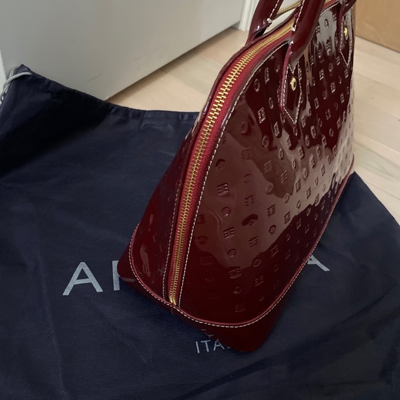 Arcadia polo red patent leather Italian satchel bag - Picture 9 of 13